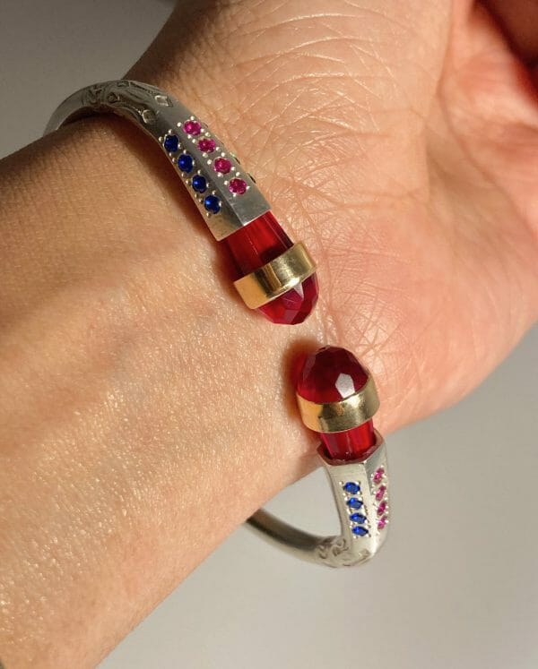 Bracelet vangovango trapèze tsara joro en Argent 925 et Or 18K Artisanal mixte – Image 3