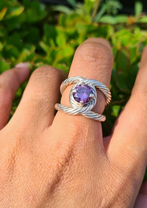 Bague câble en Argent 925 avec zircon violet 100% Artisanal 10G