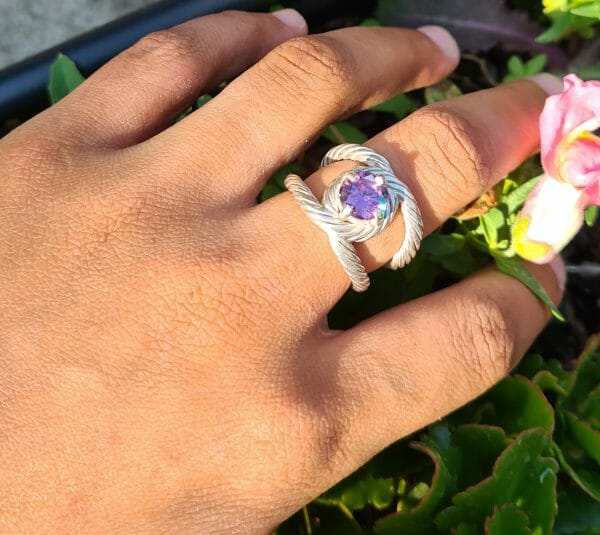 Bague câble en Argent 925 avec zircon violet 100% Artisanal 10G – Image 5