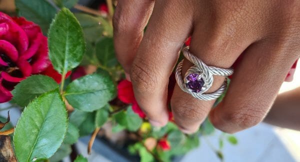 Bague câble en Argent 925 avec zircon violet 100% Artisanal 10G – Image 4