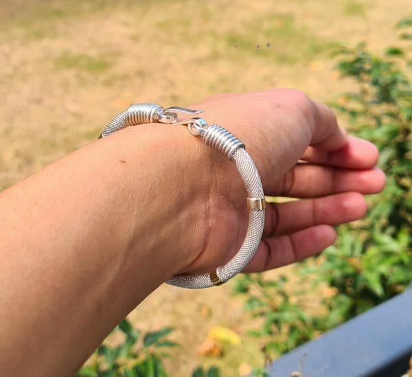 Bracelet câble taribola en Argent avec 4 Barres d'Or 18K 100% Artisanal ( mixte) 40G