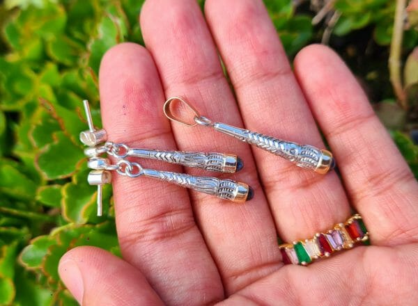 Parure de boucle d'oreille et pendentif vangovango en Argent 925 et Or 18K 100% Artisanal 12G – Image 3