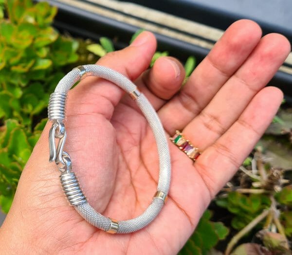 Bracelet câble taribola en Argent avec 4 Barres d'Or 18K 100% Artisanal ( mixte) 40G – Image 4