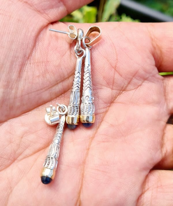 Parure de boucle d'oreille et pendentif vangovango en Argent 925 et Or 18K 100% Artisanal 12G – Image 2