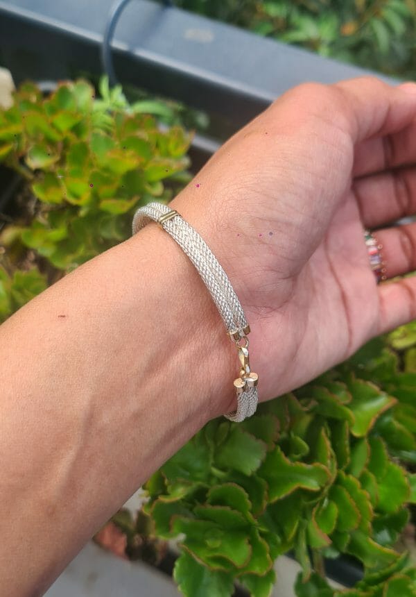 Bracelet câble nœud en Argent 925 et Or 18K Femme/Homme Artisanal 16G – Image 3