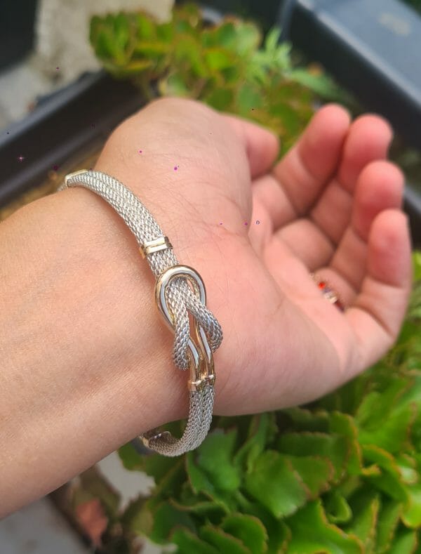 Bracelet câble nœud en Argent 925 et Or 18K Femme/Homme Artisanal 16G