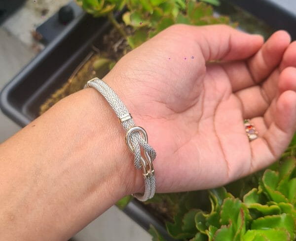 Bracelet câble nœud en Argent 925 et Or 18K Femme/Homme Artisanal 16G – Image 2