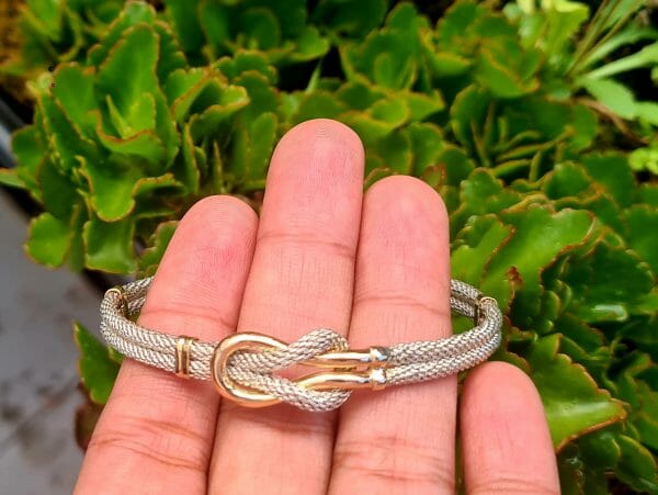 Bracelet câble nœud en Argent 925 et Or 18K Femme/Homme Artisanal 16G – Image 4