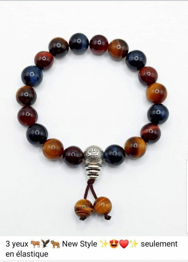 Bracelet 3 yeux: taureau/tigre/faucon en pierre naturelle de Madagascar