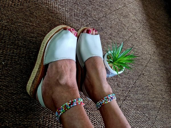 Sandale avarca pour Femme en cuir à plateforme raphia 100% artisanal Blanc neige – Image 3