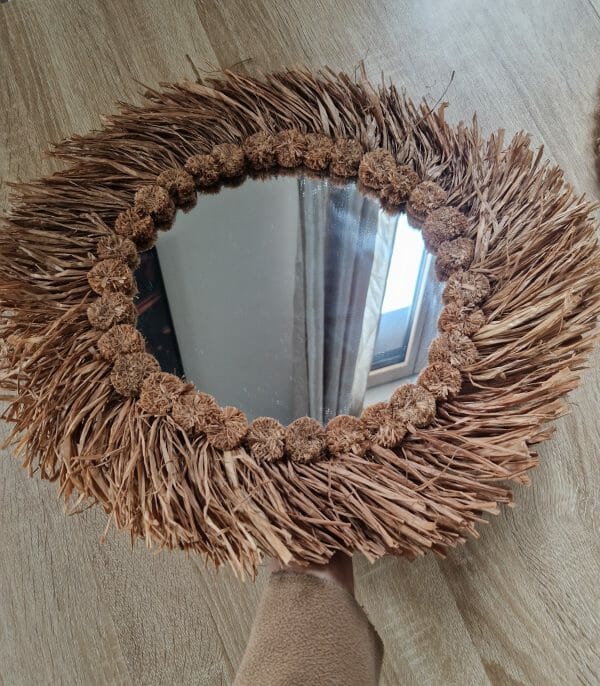 Miroir à franges en raphia naturelle 100% artisanal