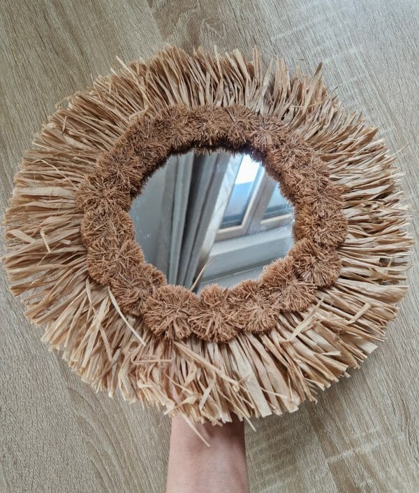 Miroir à franges en raphia naturelle 100% artisanal – Image 2