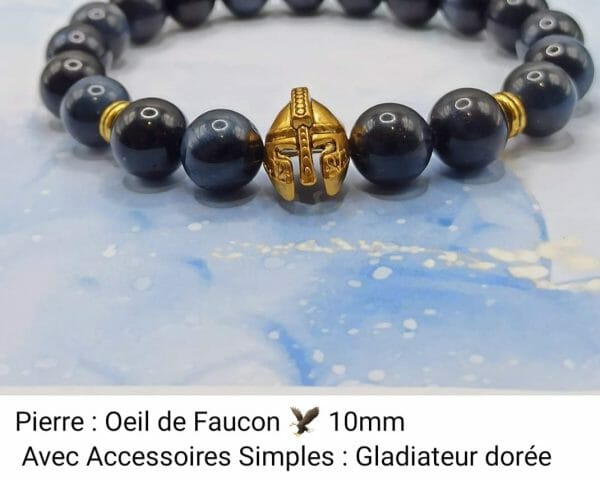 Bracelet "Gladiateur" en Œil de Faucon/ pierre naturelle de Madagascar – Image 2