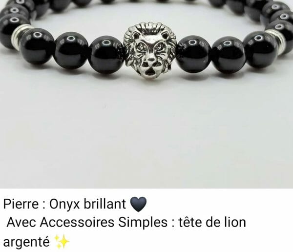 Bracelet " tête de lion" Onyx brillant - en pierre naturelle de Madagascar – Image 2