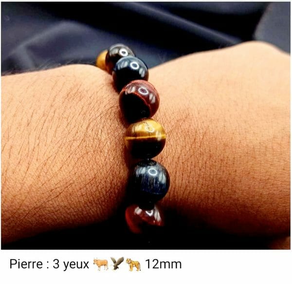 Bracelet 3 yeux: taureau/tigre/faucon -en pierre naturelle de Madagascar – Image 3