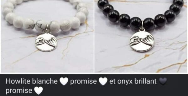 2 Bracelets/ couples "Promise Me": Howlite/Onyx en pierre naturelle de Madagascar – Image 2