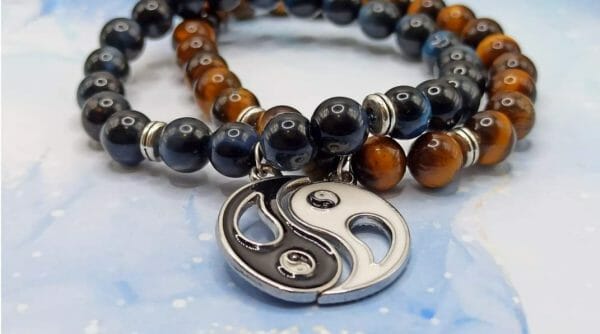 2 Bracelets/ couple "Ying&Yang": Œil de faucon/Œil de tigre de Madagascar – Image 2