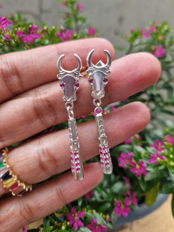 Boucle d'oreilles barea en argent 925 serti de zirconium rouge artisanale 9G – Image 2
