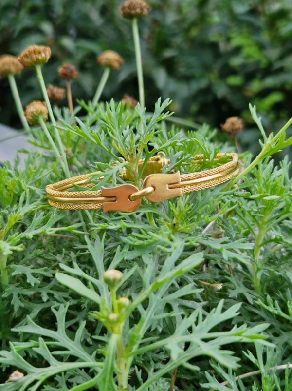 Bracelet câble 15g double guitare en Or 18k artisanal – Image 6