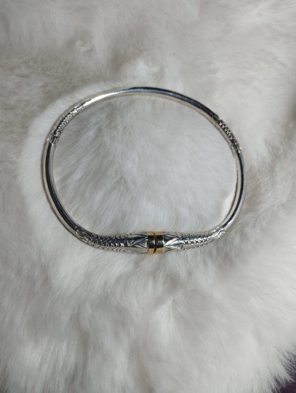 Bracelet jonc Assilyiahjewel Vangovango argent massif et or 20cm homme Ref11 – Image 2