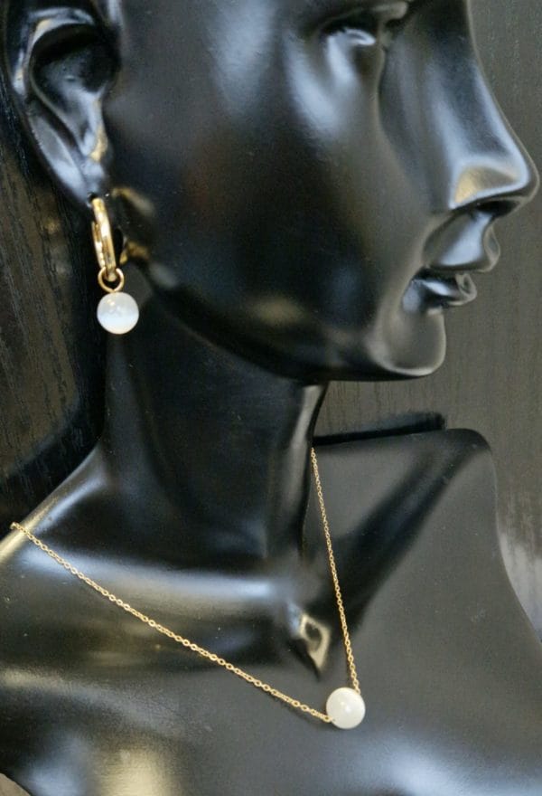 Parure Sélénite blanche 🤍 collier, bracelet, boucles d'oreilles/ en pierre naturelle / Madagascar – Image 4