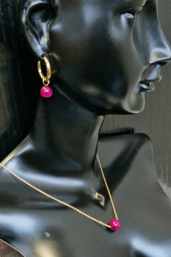 Parure œil de tigre rose 💕: collier, bracelet et boucles d'oreilles/ pierre naturelle/ Madagascar – Image 5