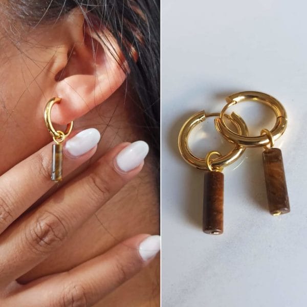 Parure œil de tigre 🤎: collier et boucles d'oreilles/ pierre naturelle/ Madagascar – Image 2