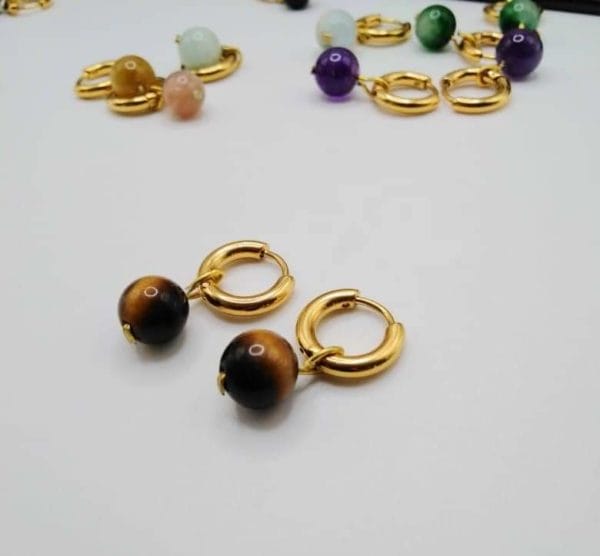 Parure œil de tigre 🤎: collier, bracelet et boucles d'oreilles/ pierre naturelle/ Madagascar – Image 6