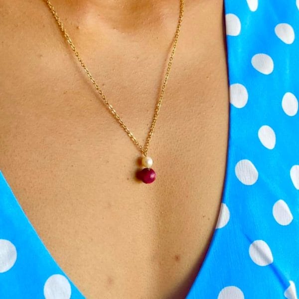 Parures vraie perle et œil de tigre rose fuchsia💖/en pierre naturelle/Madagascar – Image 4
