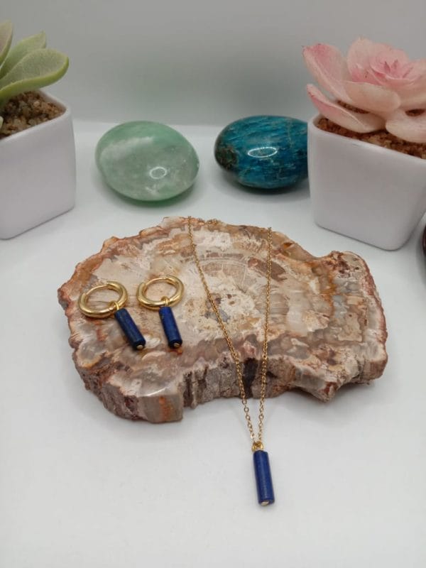 Parure Lapis lazuli 💎 collier, bracelet et boucles d'oreilles/ pierre naturelle/ Madagascar – Image 2