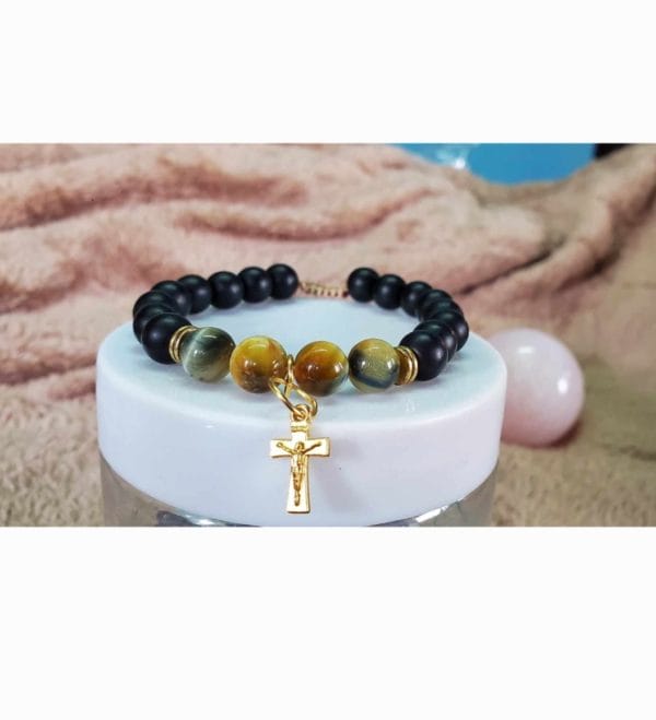Bracelet Onyx/Œil de faucon - pierre naturelle/ Madagascar