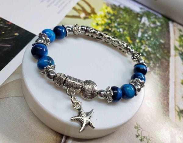 Bracelet œil de tigre bleu roi 💎/en pierre naturelle/ Madagascar