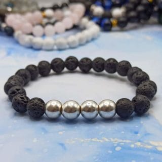 Bracelet : pierre de lave/Hématite -en pierre naturelle de Madagascar