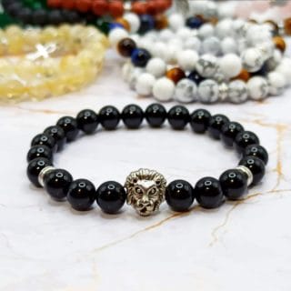 Bracelet " tête de lion" Onyx brillant - en pierre naturelle de Madagascar
