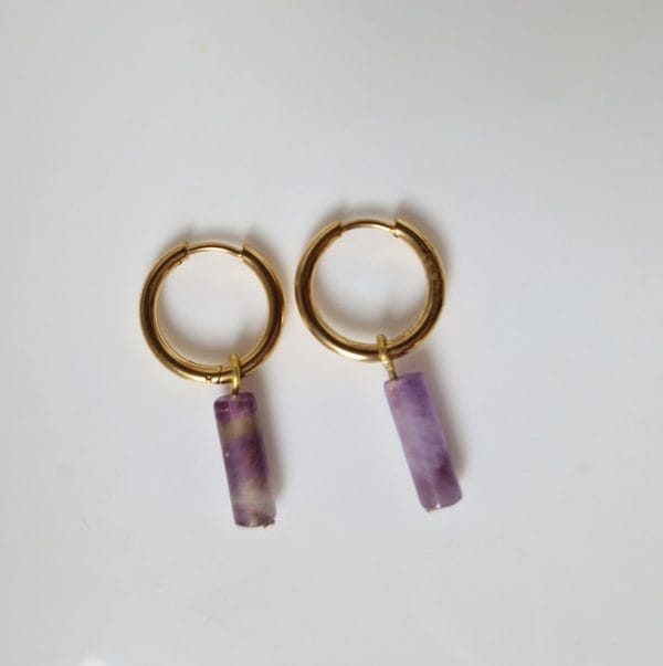 Parure Améthyste💜 collier, 1 bracelet et boucles d'oreilles/ en pierre naturelle / Madagascar – Image 2