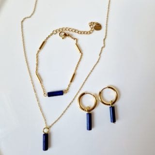 Parure Lapis lazuli 💎 collier, bracelet et boucles d'oreilles/ pierre naturelle/ Madagascar
