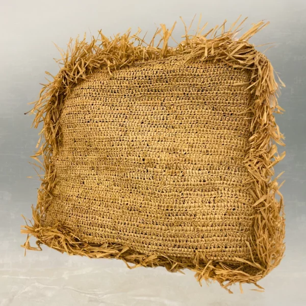 Coussin en Raphia Naturel avec Franges