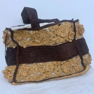 Sac Esprit Cabas en Raphia Crochet avec Dessins de Fleurs