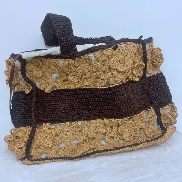 Sac Esprit Cabas en Raphia Crochet avec Dessins de Fleurs