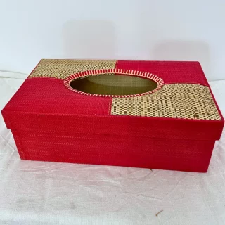 Boîte à Mouchoirs en Raphia Rouge