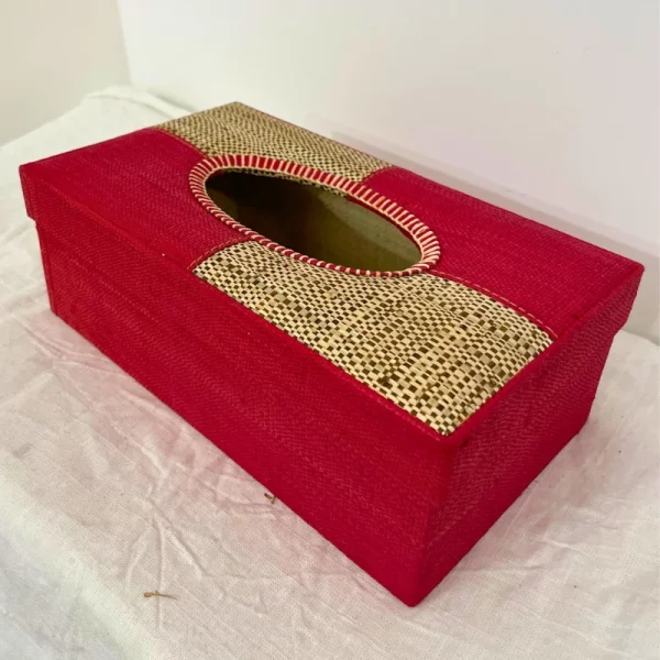 Boîte à Mouchoirs en Raphia Rouge – Image 2