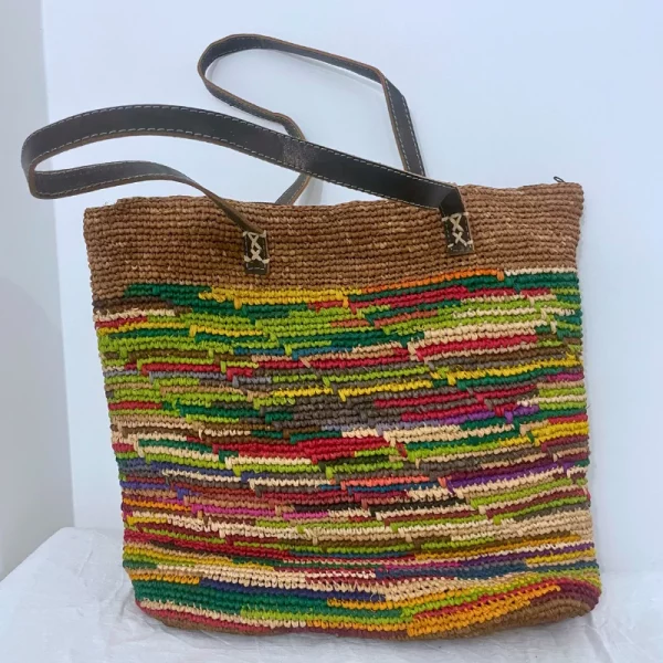 Sac en Raphia avec Anses en Cuir