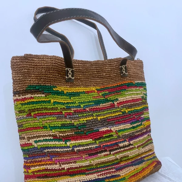 Sac en Raphia avec Anses en Cuir