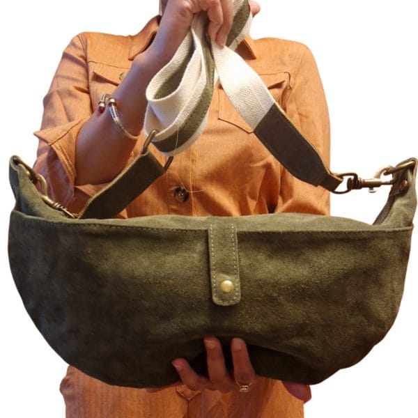Sac bandoulière en demi-lune - Double large - Vert