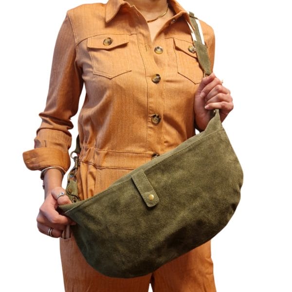 Sac bandoulière en demi-lune - Double large - Vert