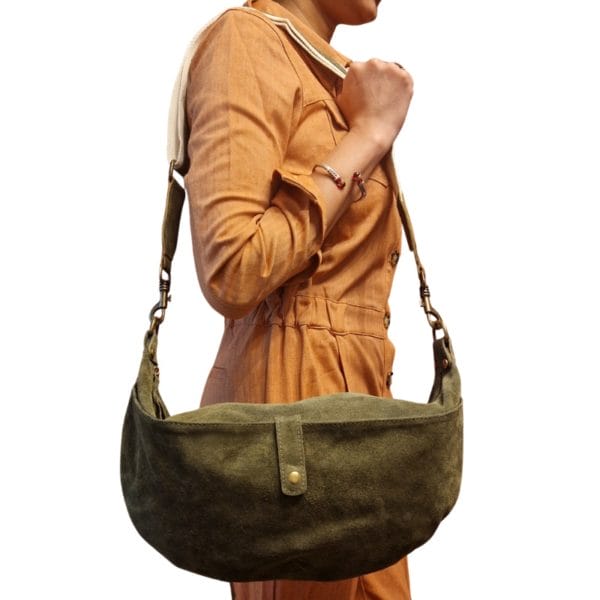 Sac bandoulière en demi-lune - Double large - Vert