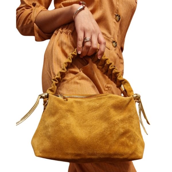 Sac bandoulière à glissière en daim - Jaune