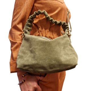 Sac bandoulière à glissière en daim en vert