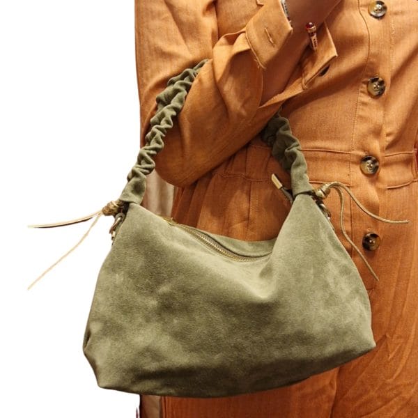 Sac bandoulière à glissière en daim en vert