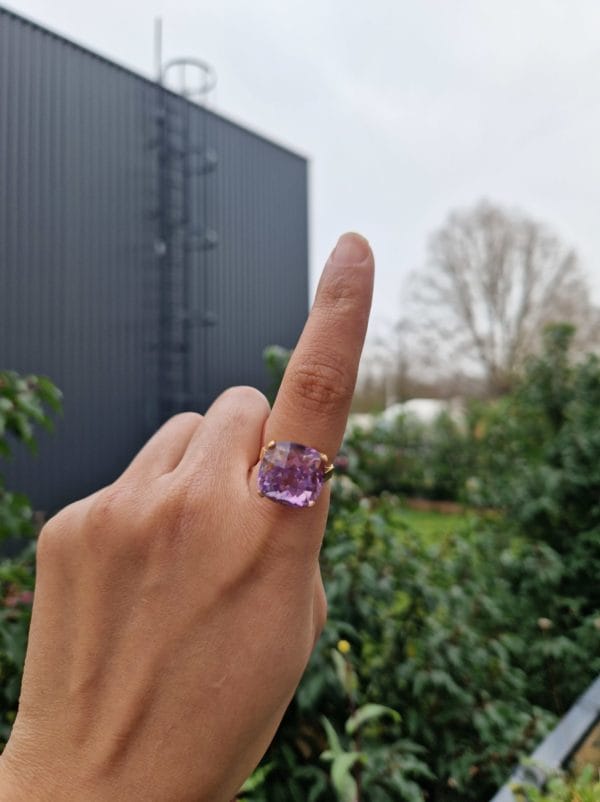 Bague solitaire amethyste xxl en or 18k 6g – Image 3